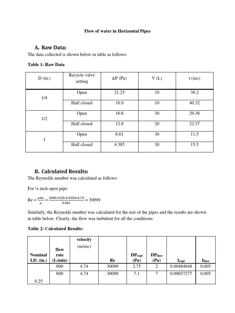 Reynolds Number Analysis in Water Flow | PDF | Fluid Dynamics ...