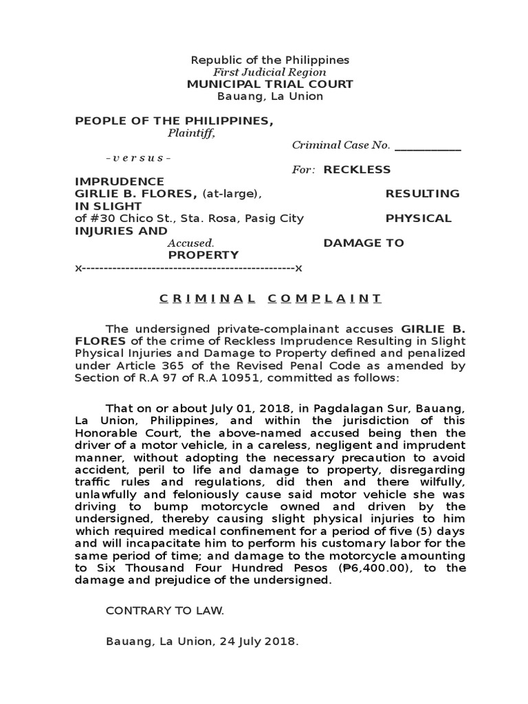 Reckless Imprudence Case Bauang | PDF | Criminal Law | Judiciaries