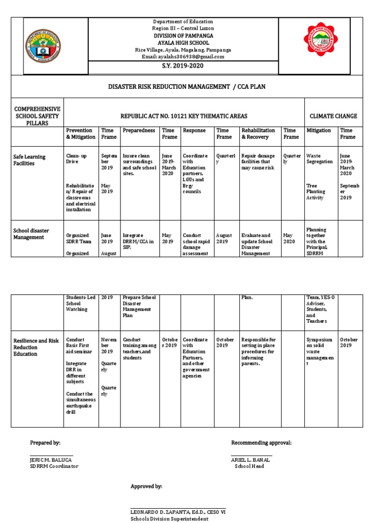 Comprehensive school safety pillars republic act no 10121 key thematic