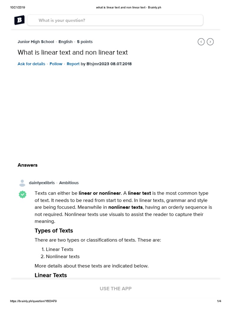 What Is Linear Text and Non Linear Text Brainly PH PDF Http