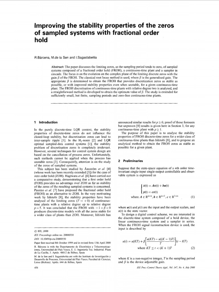 Stability of FROH Zeros in Sampled Systems | PDF | Systems Science ...