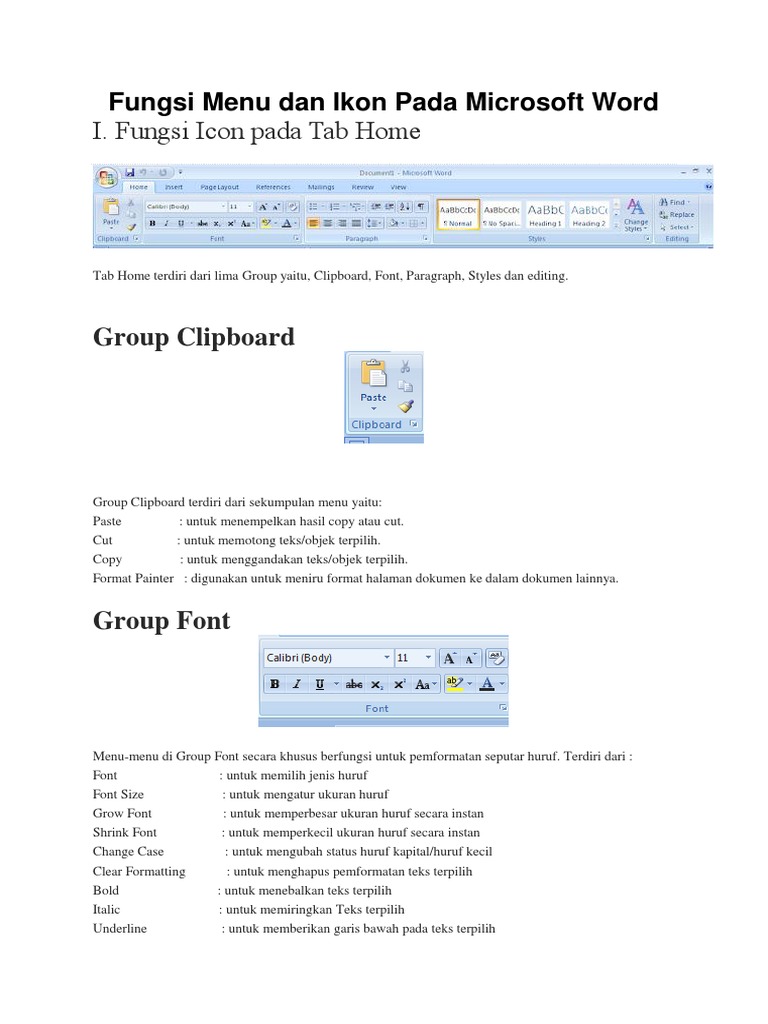 Fungsi Menu Dan Ikon Pada Microsoft Word