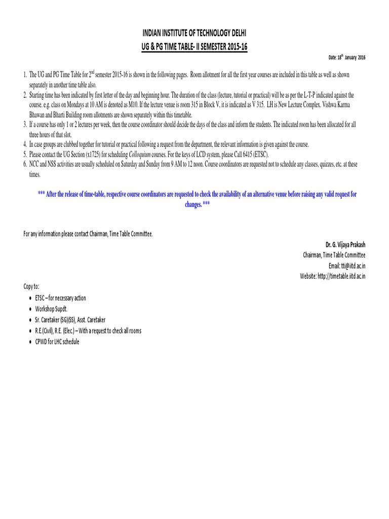 IIT Delhi 2015-16 Semester 2 Timetable | PDF | Academia | Learning
