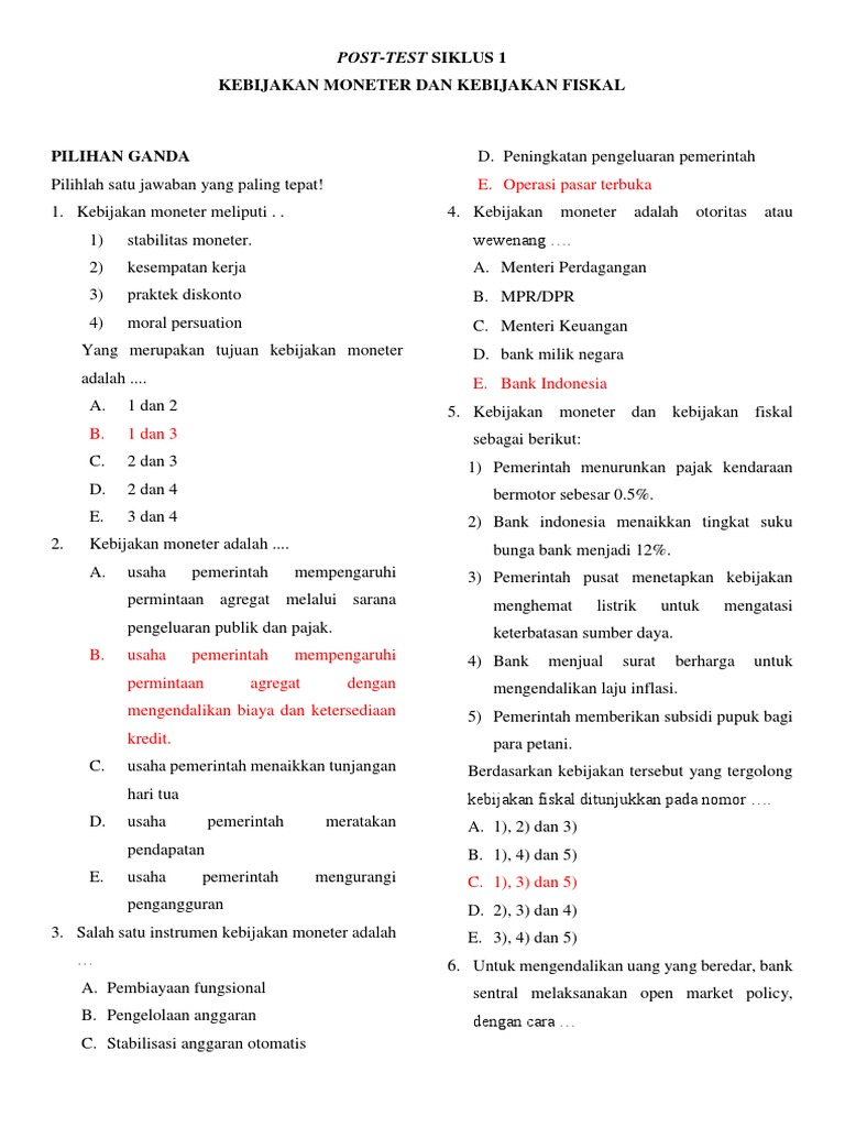 Soal Kebijakan Moneter Dan Fiskal