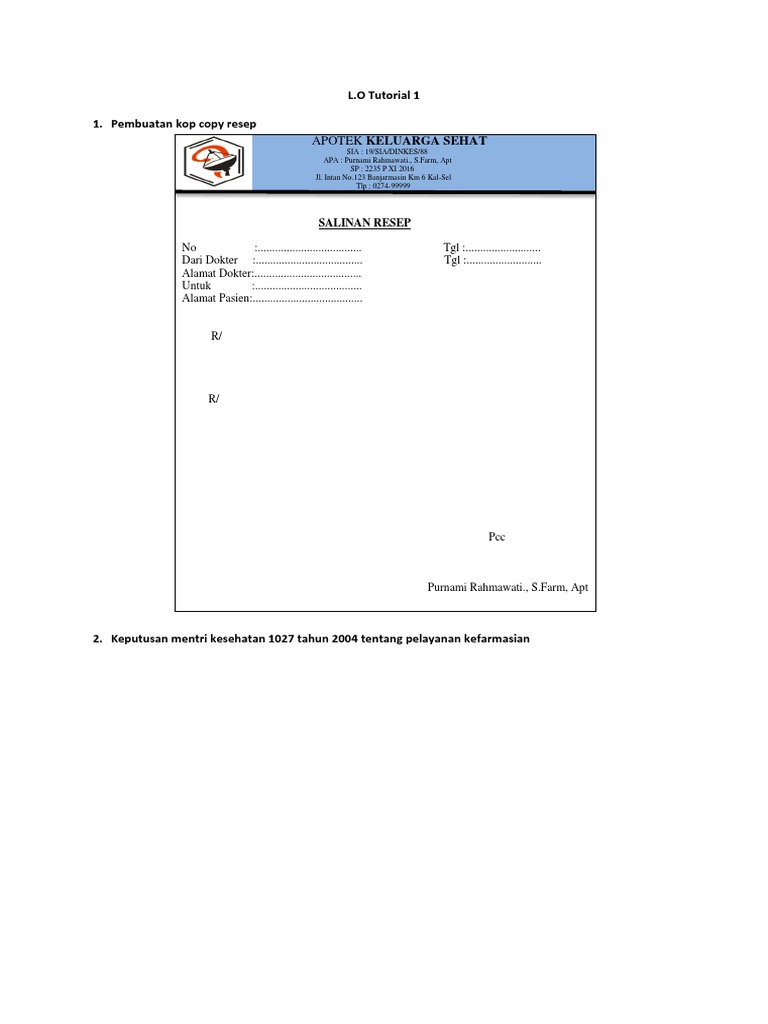 L.O Tutorial 1 1. Pembuatan Kop Copy Resep | PDF
