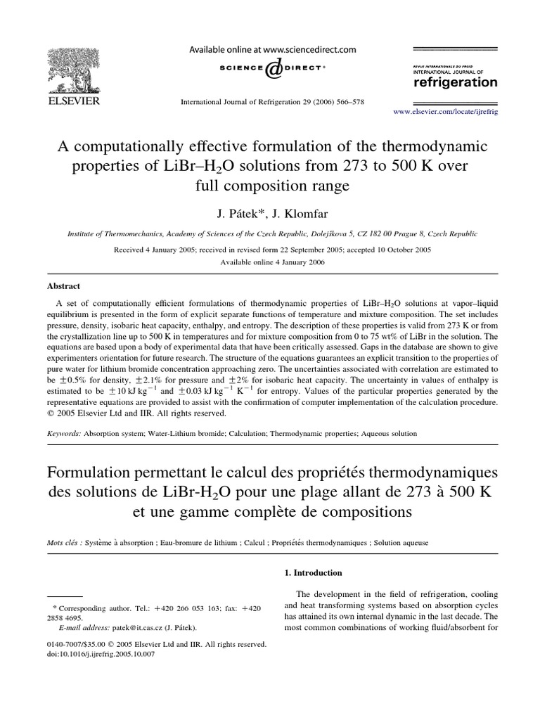 Thermodynamic Analysis Of A Lithium Bromide Water Absorption System Enthalpy Entropy