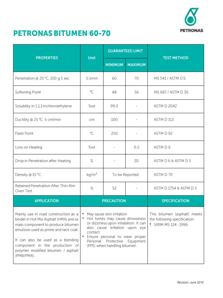 PETRONAS Bitumen 60-70 PDF | PDF