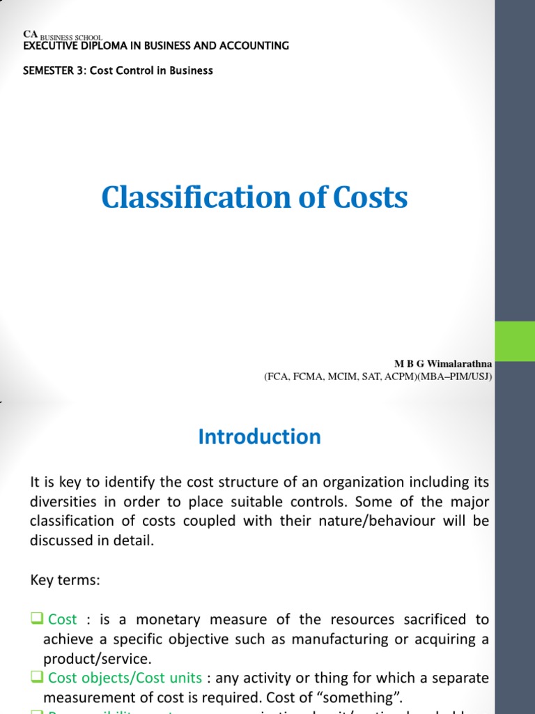 Cost Classification for Business Control | PDF | Cost | Supply Chain ...