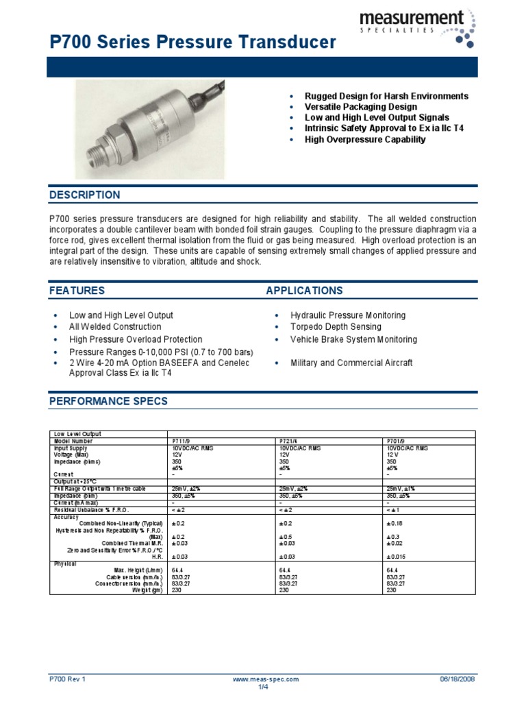 P700 Series Pressure Transducer Overview | PDF | Power Supply ...