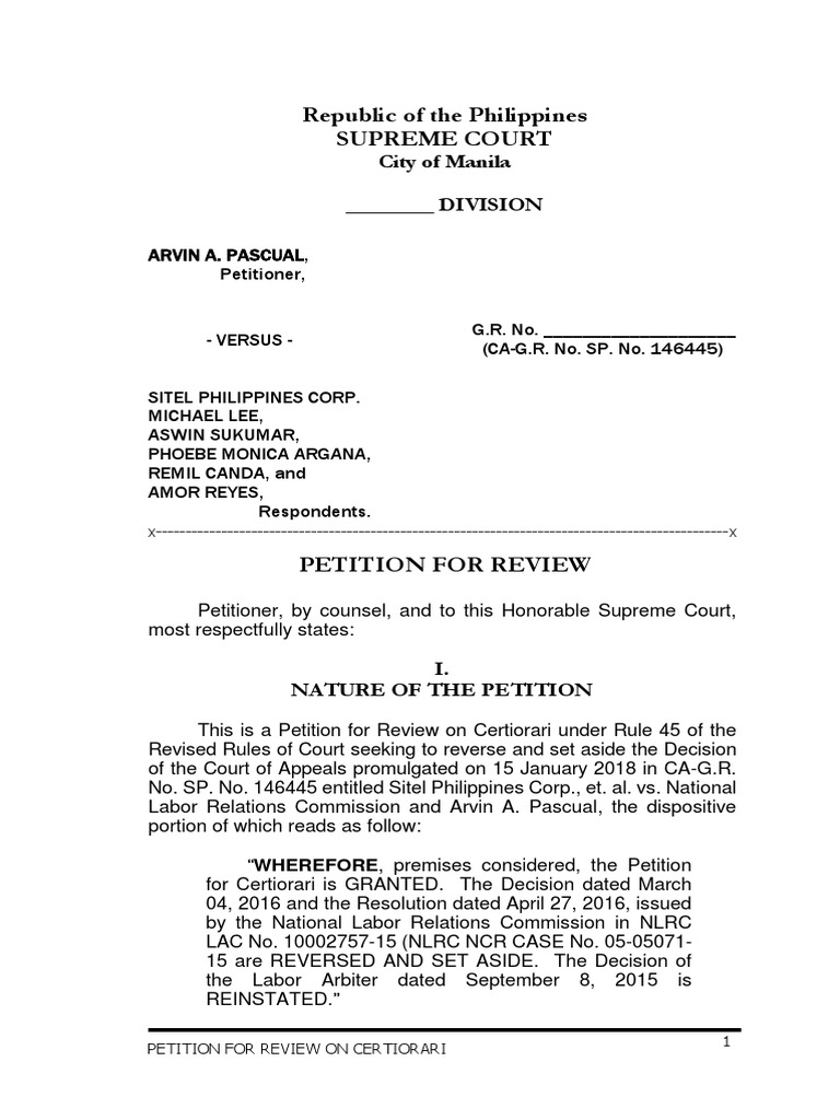 Republic of The Philippines Supreme Court: City of Manila DIVISION