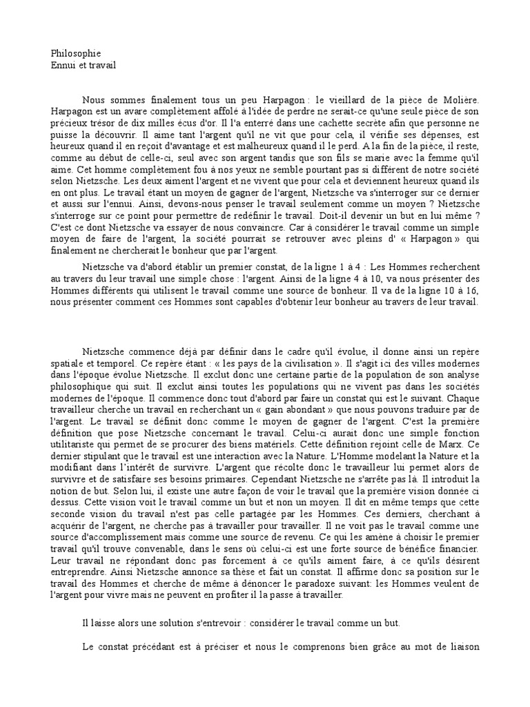 Philosophie Travail Et Ennui Version Finale Bonheur Et Efforts Personnels Plaisir