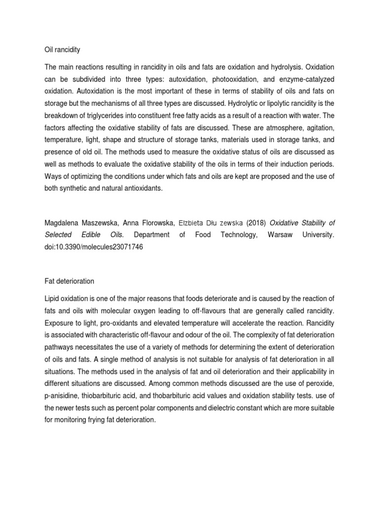 Oil Rancidity and Stability Analysis | PDF
