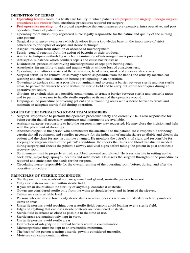 Operating Room Terms & Roles Guide | PDF | Uterus | Surgery