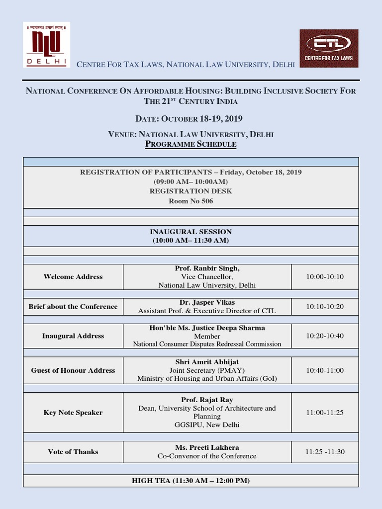 Programme Schedule And Technical Sessions Of National Seminar On