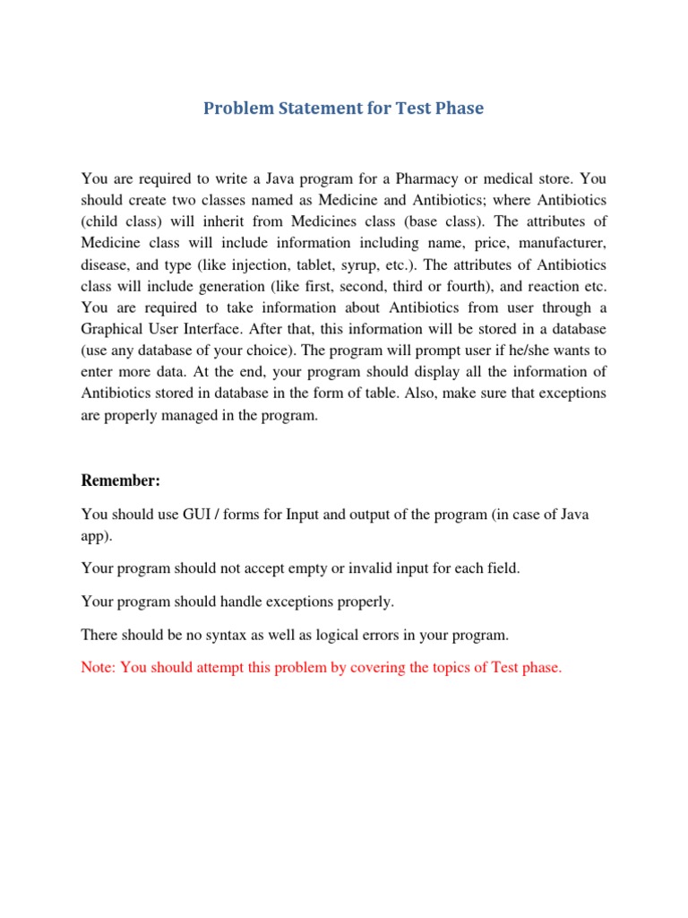 Test Phase Problem Statement | PDF | Business | Technology & Engineering