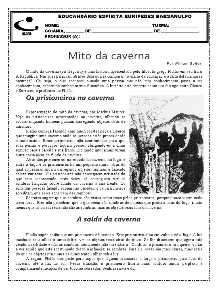 Texto Mito Da Caverna 8 Ano | Sócrates | Science