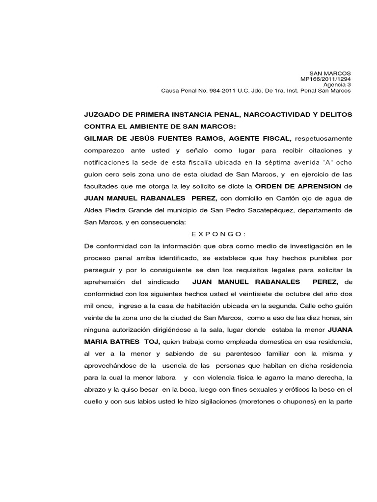Orden de Aprehension | PDF | Derecho penal | Violación