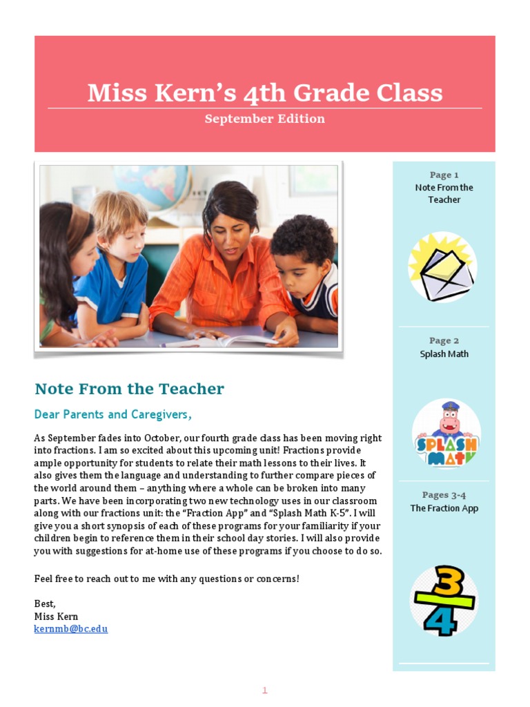 Miss Kern's 4th Grade Class: Note From The Teacher | PDF | Fraction ...