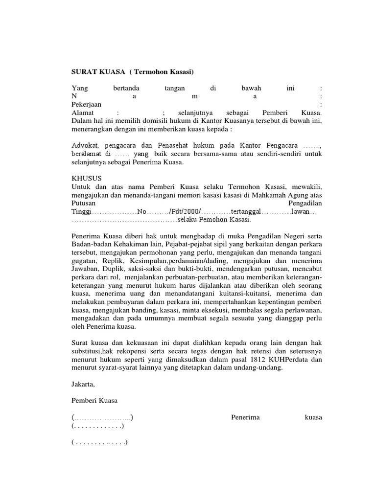 Surat Kuasa Termohon Kasasi