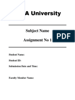 IQRA University: Subject Name Assignment No 1