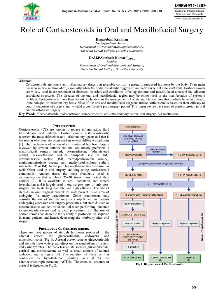 Role of Corticosteroids in Oral and Maxillofacial Surgery Kugarubani Krishnan PDF