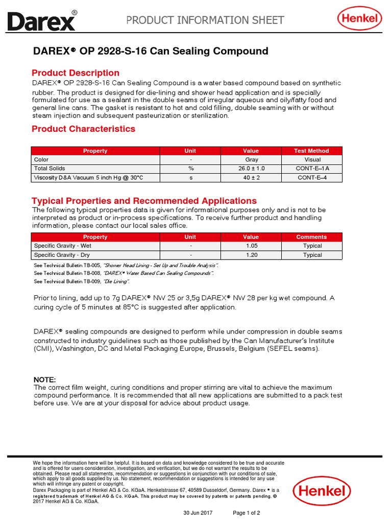 PI1717 Can Sealants DAREX® OP 2928S16 Can Sealing Compound EU