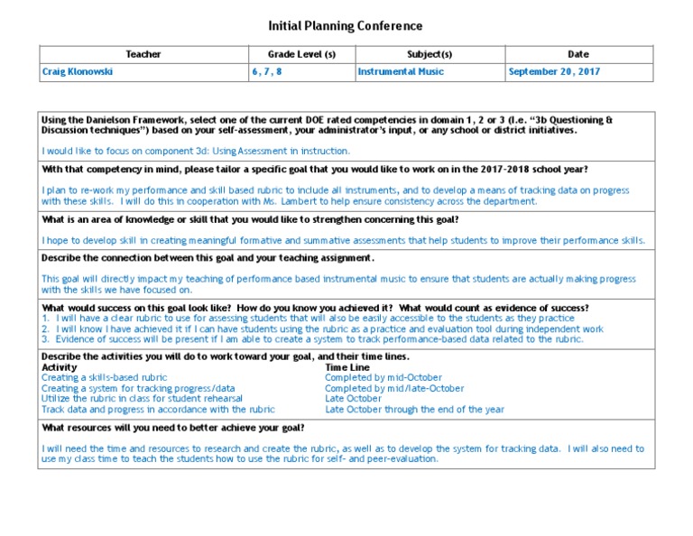 Initial Planning Conference Template PDF Rubric (Academic