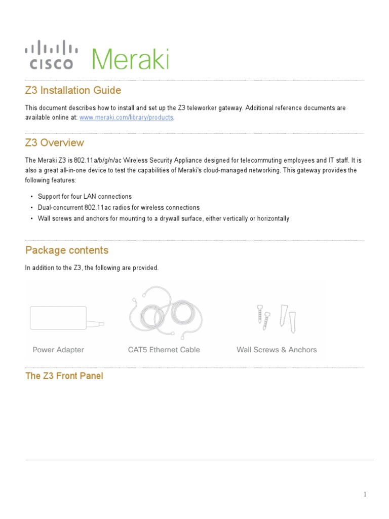 Meraki Z3 Teleworker Setup Guide | PDF | Computer Network | Ip Address