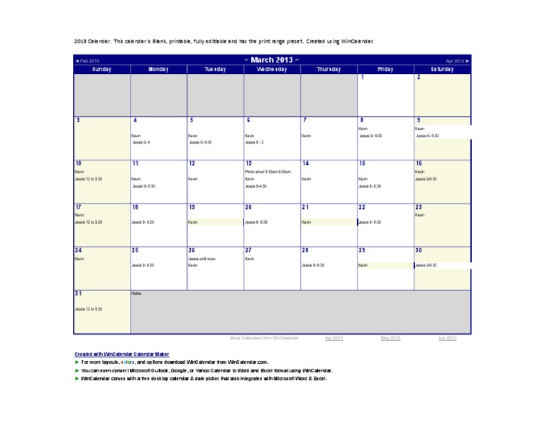March Calendar | PDF | Microsoft | Software