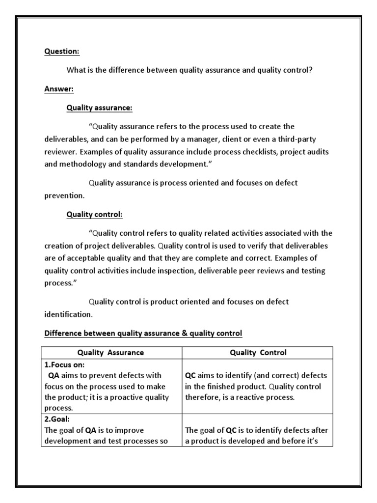 QA vs QC: Key Differences Explained | PDF | Quality Assurance ...