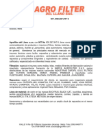 Carta de Presentacion Agrofilter Del Llano S.A.S