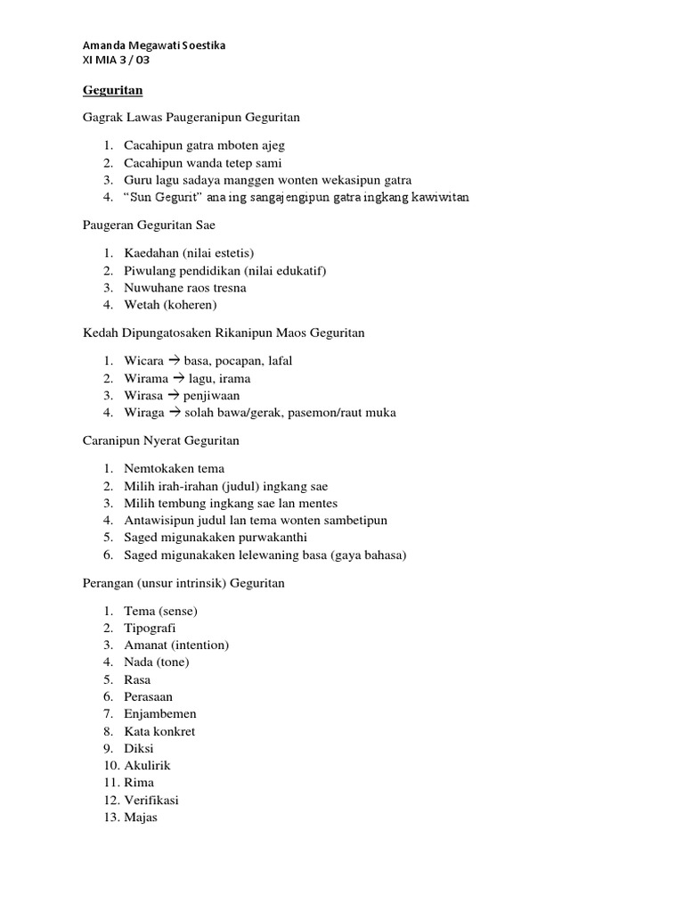 Amanda Megawati Soestika Xi 3 03 Geguritan Ringkasan Pdf