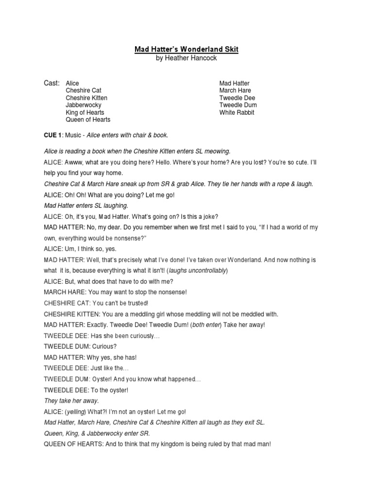 Mad Hatter's Tea Party Skit Script | PDF | English Fantasy Novels ...