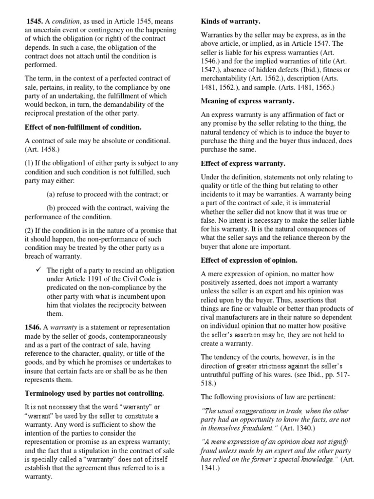 Kinds of Warranty PDF Implied Warranty Contract Law