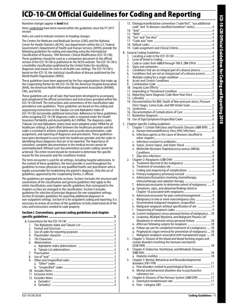 ICD10CM Official Guidelines For Coding and Reporting Italics Are