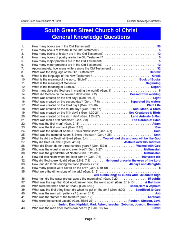 General Knowledge Questions With Answers | PDF | Rebecca | Book Of Genesis
