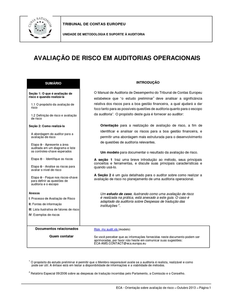 Avaliacao de Risco em Auditoria Operacional ECA - TCU PDF | PDF ...
