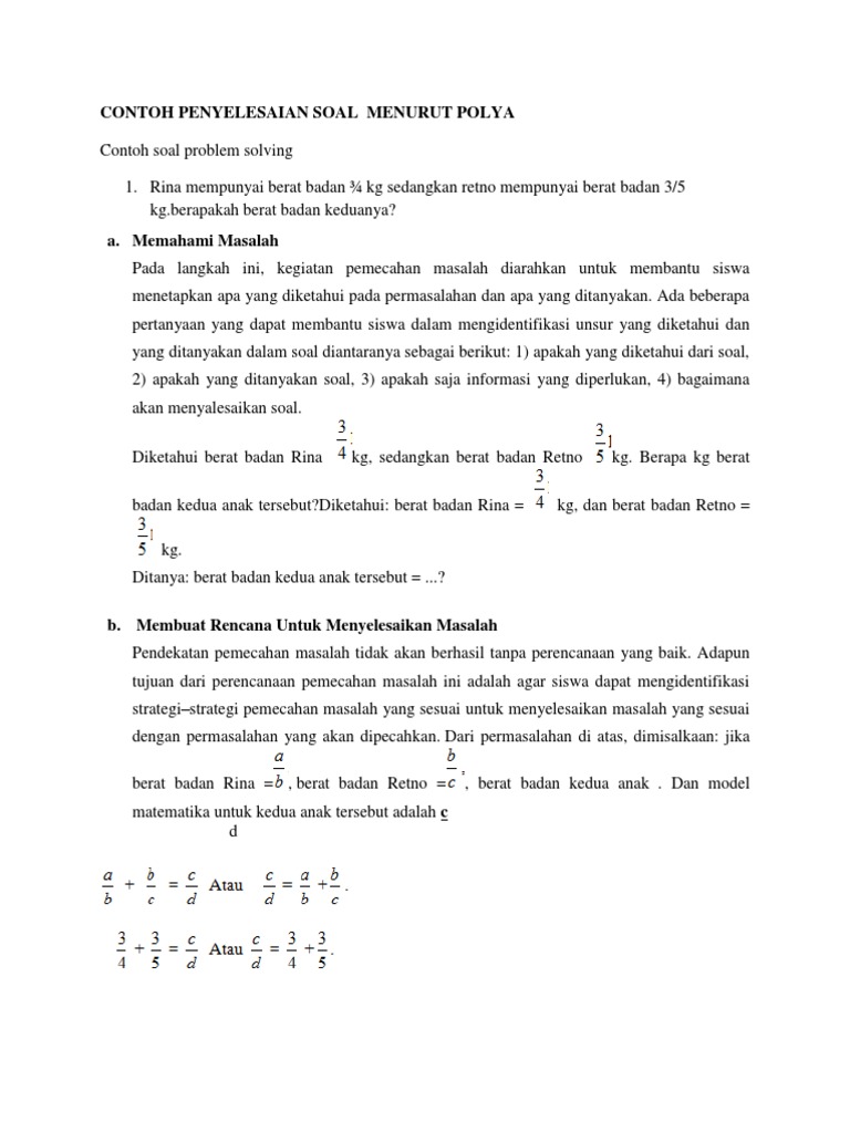 Contoh Penyelesaian Soal Menurut Polya Problem Solving