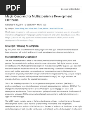 Gartner Reprint - Magic Quadrant for Multiexperience Development Platforms 2019