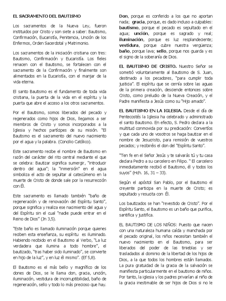 El Sacramento Del Bautismo | PDF | Bautismo | Sacramentos