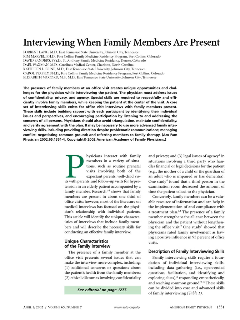 Interviewing When Family | PDF | Attention | Physician