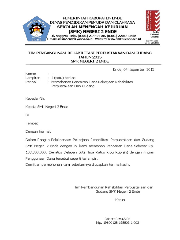 Permohonan Pencairan Dana Rehabilitasi | PDF