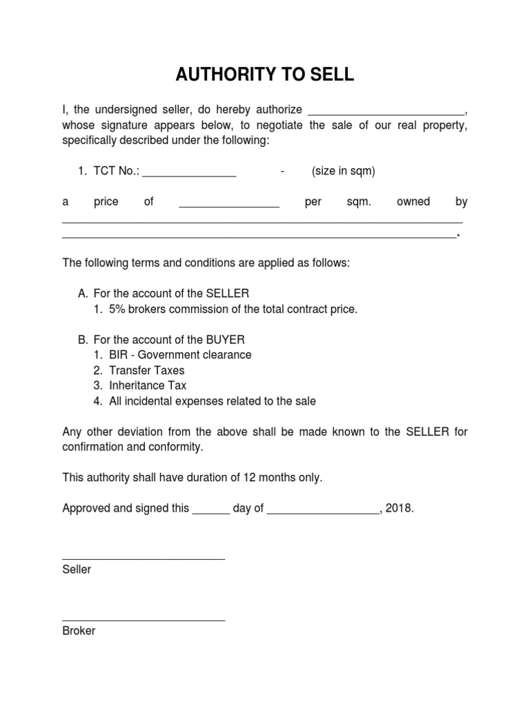 Authority To Sell (Format) PDF