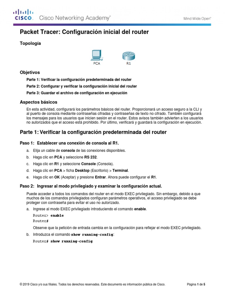 6.4.1.3 Packet Tracer - Configure Initial Router Settings | PDF ...