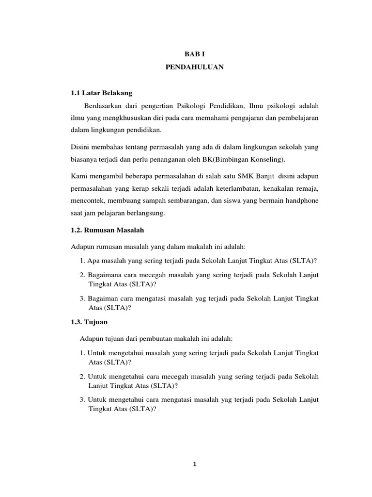 Masalah Yang Terjadi Di Slta Makalah