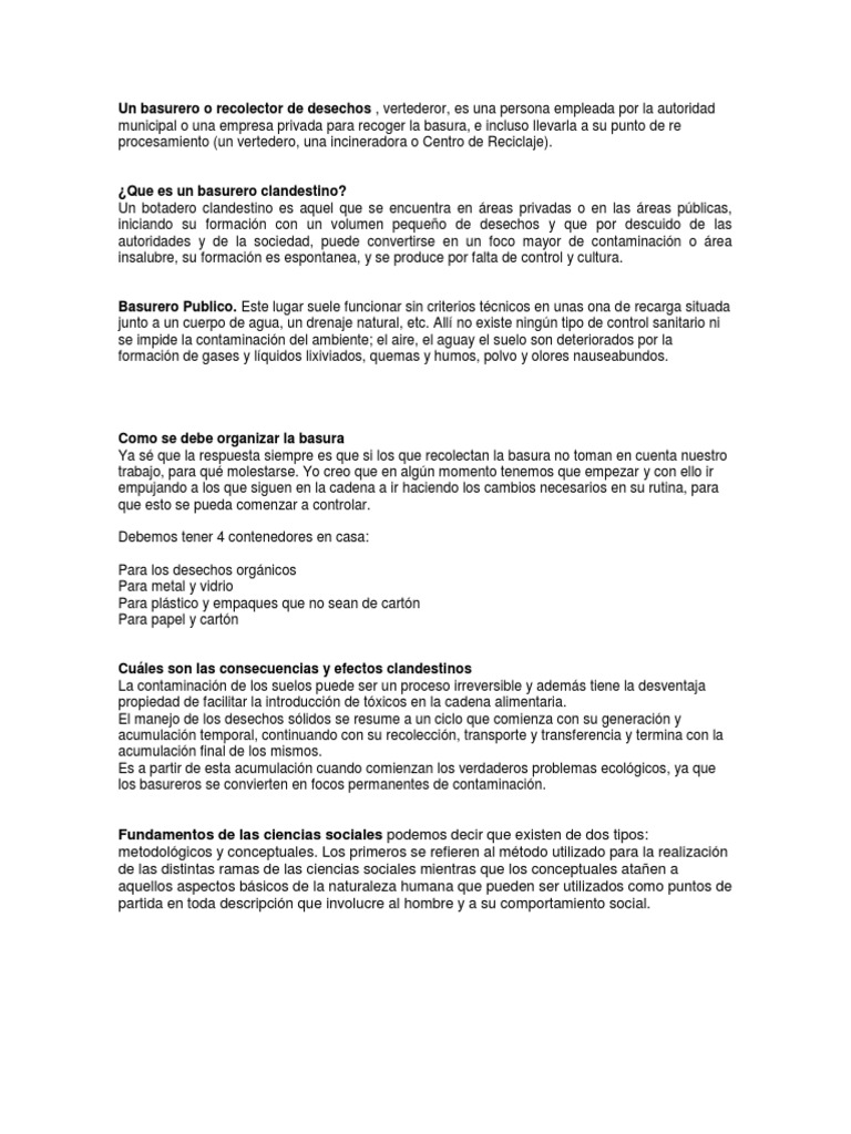 Problemas y tipos de basureros urbanos | PDF | Vertedero | Residuos