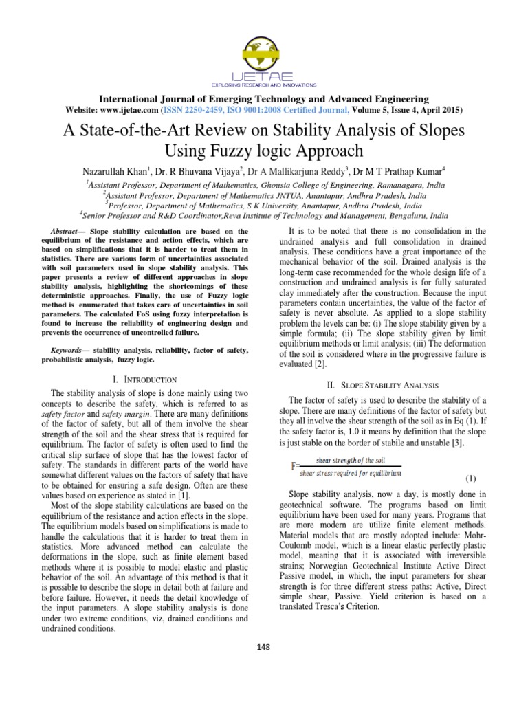 Fuzzy Logic in Slope Stability Analysis | PDF | Fuzzy Logic ...