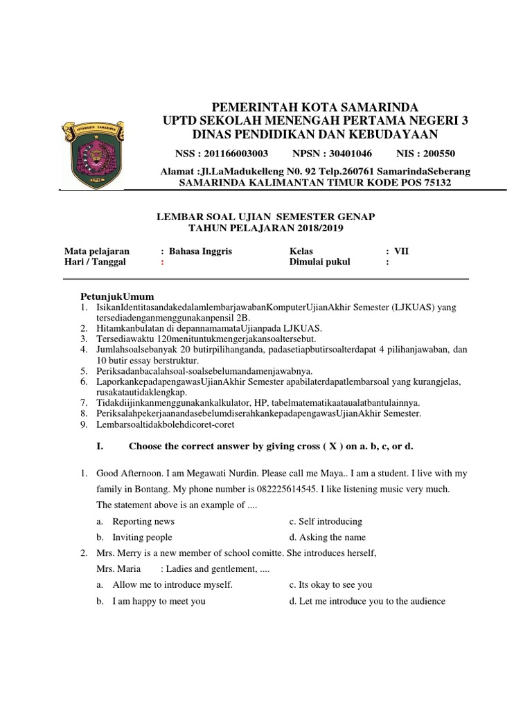 7 Soal Uas Gnp 7 Bing Mince 1819