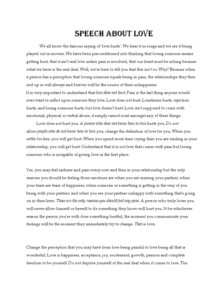 250 words speech about love