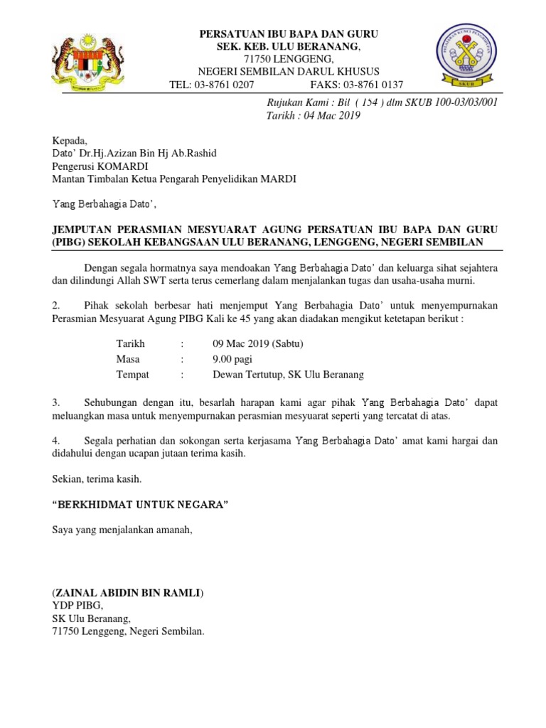 Contoh Surat Penggilan Mesyuarat Agung Persatuan Penduduk